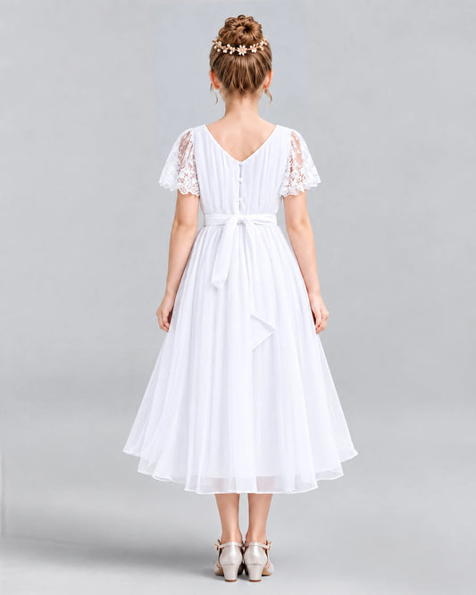 White A-line Junior Bridesmaid Dresses Back