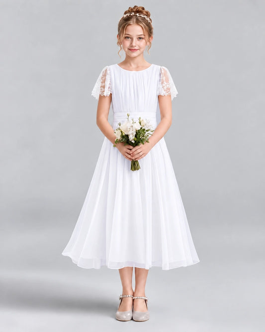 White A-line Junior Bridesmaid Dresses Front