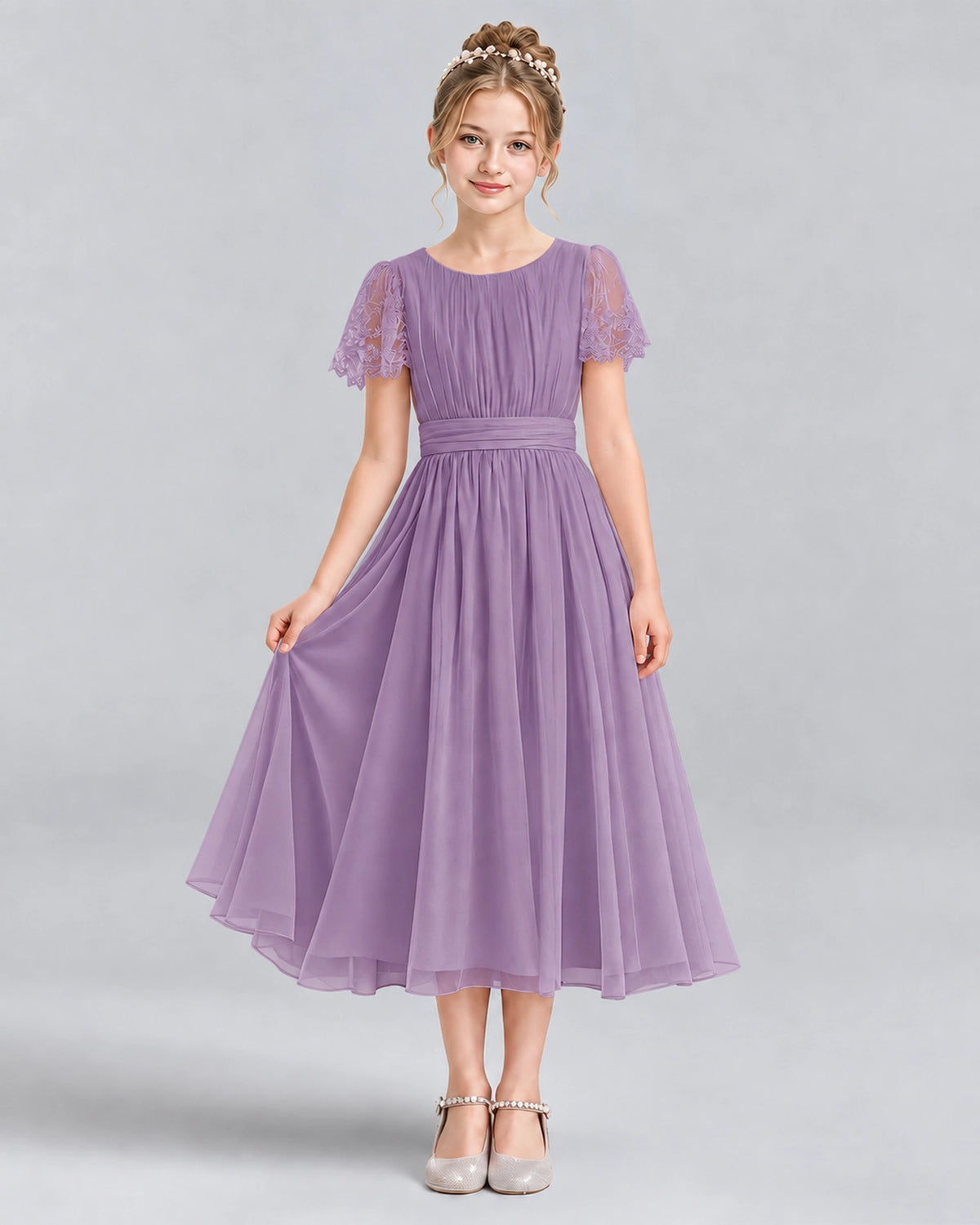 Wisteria A-line Junior Bridesmaid Dresses Pose