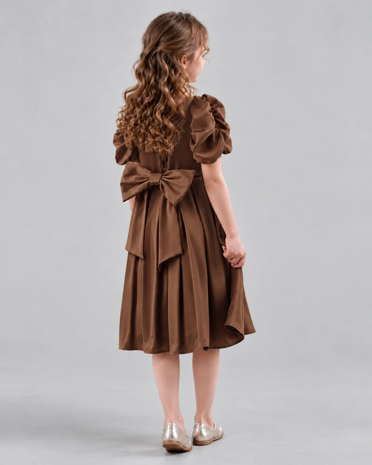 Chocolate A-line Girls Formal Dresses Back