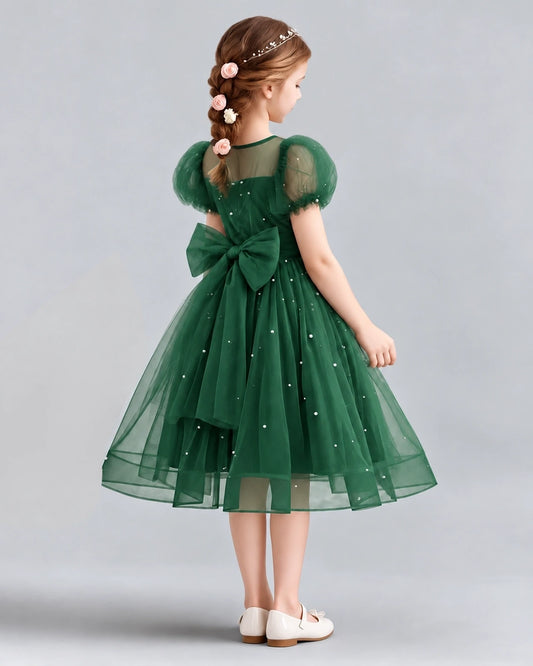 Dark Green A-line Flower Girl Dresses Back