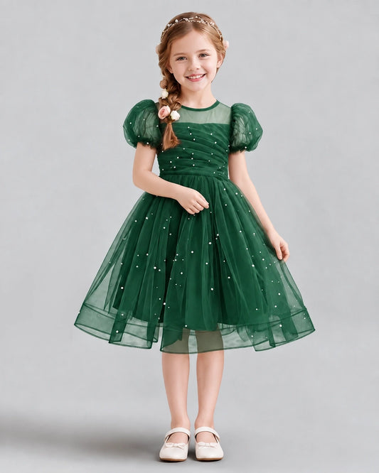 Dark Green A-line Flower Girl Dresses Front