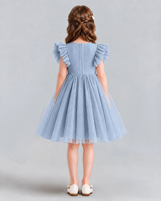 Dusty Blue A-line Girls Formal Dresses Back