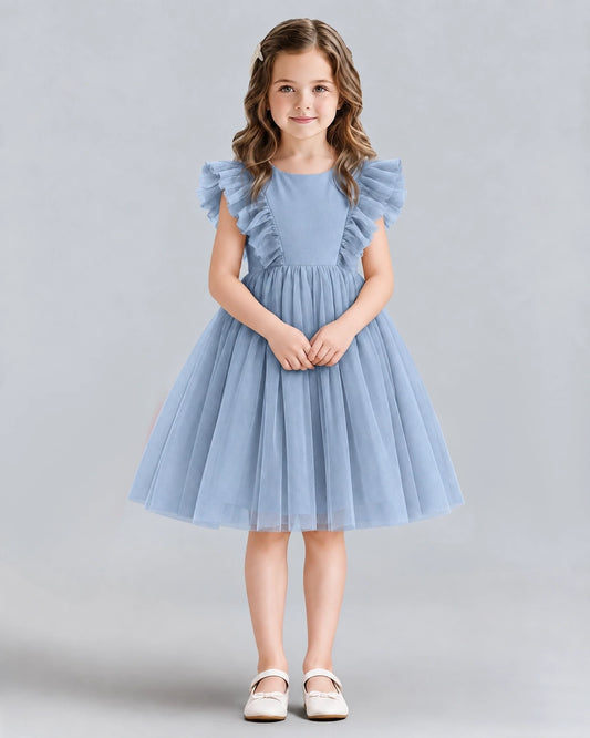 Dusty Blue A-line Girls Formal Dresses Front