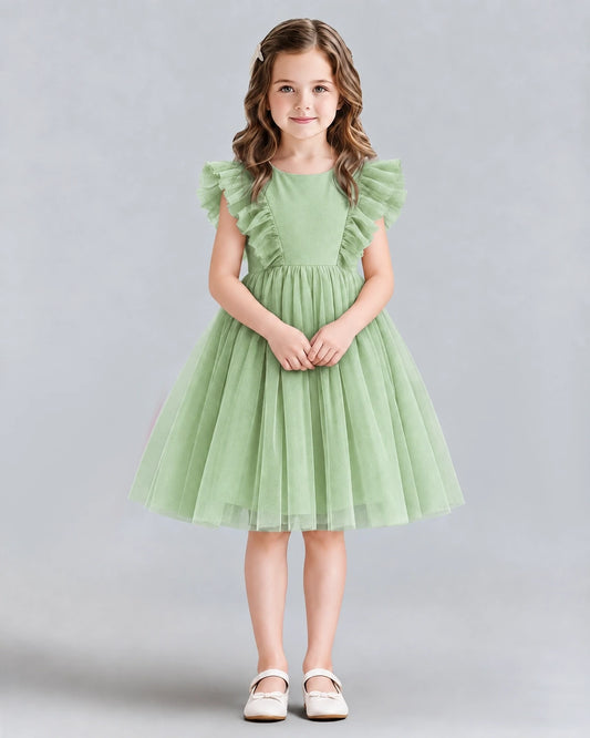 Sage Green A-line Girls Formal Dresses Front