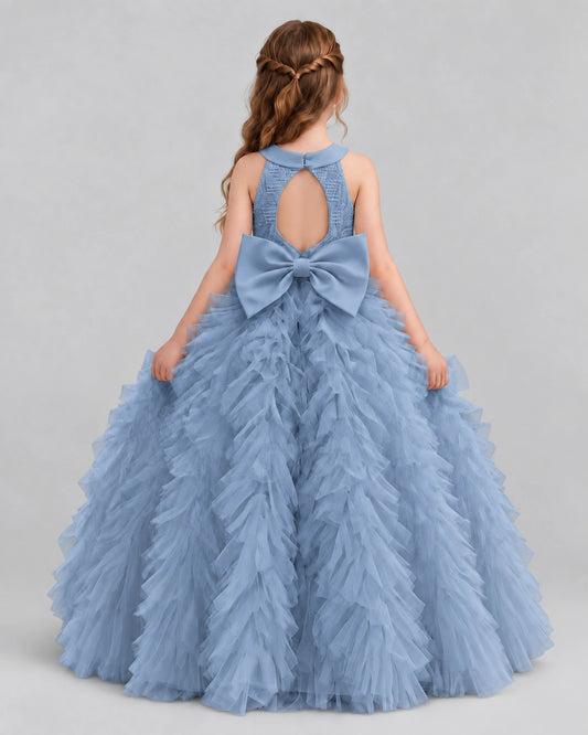 Dusty Blue Ball Gown Girls Pageant Dresses Back