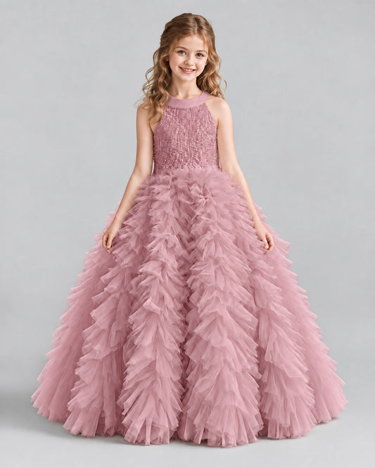 Dusty Rose Ball Gown Girls Pageant Dresses Front