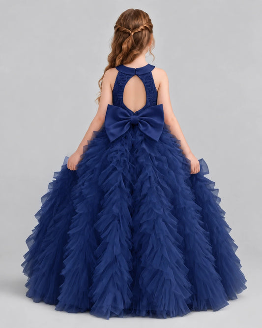Navy Blue Ball Gown Girls Pageant Dresses Back
