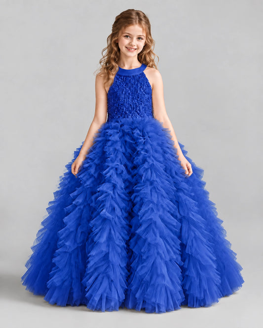 Royal Blue Ball Gown Girls Pageant Dresses Front