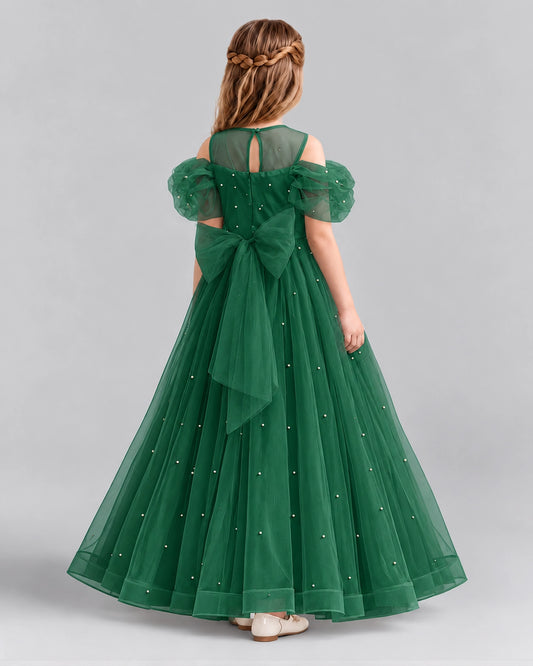 Dark Green Ball Gown Girls Formal Dresses Back