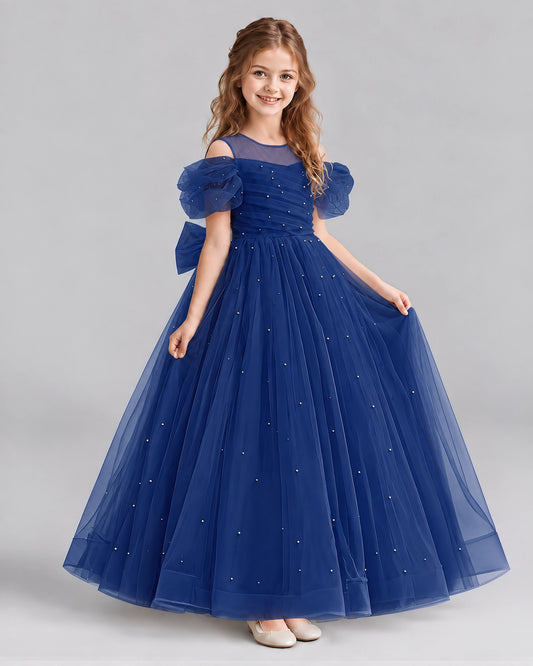 Navy Blue Ball Gown Girls Formal Dresses Front