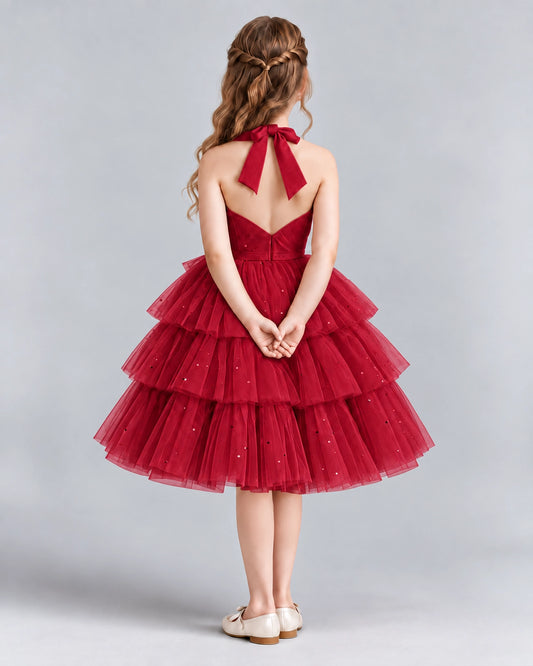 Burgundy Ball Gown Girls Formal Dresses Back