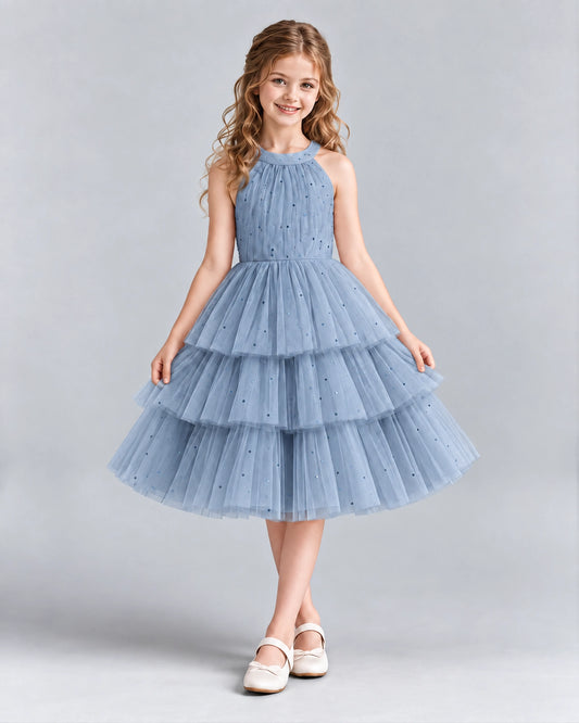 Dusty Blue Ball Gown Girls Formal Dresses Front