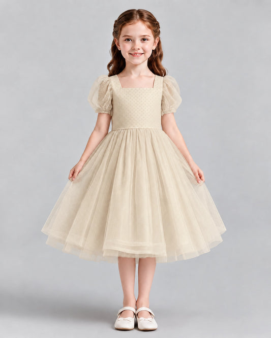 Champagne A-line Girls Formal Dresses Front