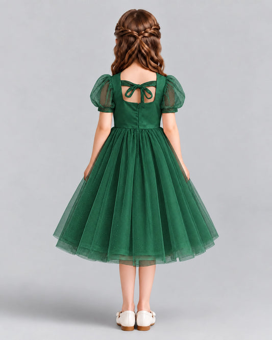 Dark Green A-line Girls Formal Dresses Back