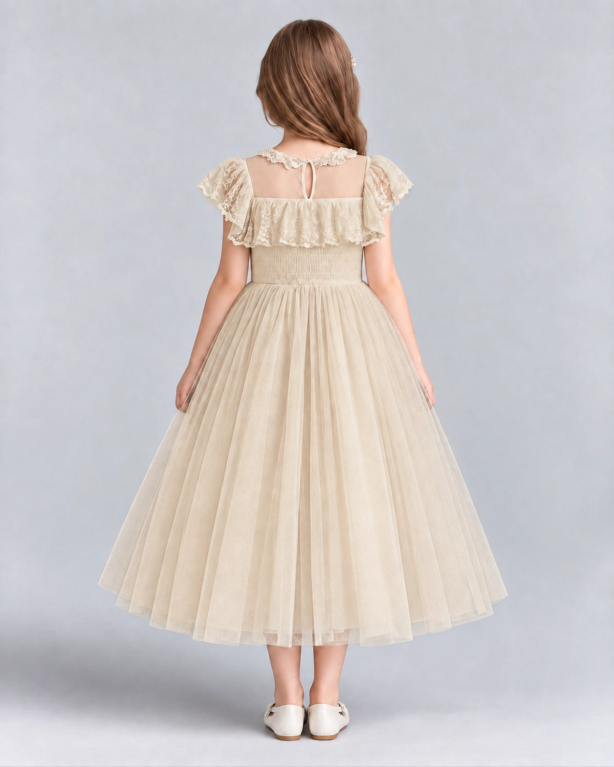Champagne A-line Flower Girl Dresses Back