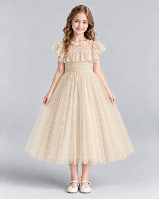 Champagne A-line Flower Girl Dresses Front