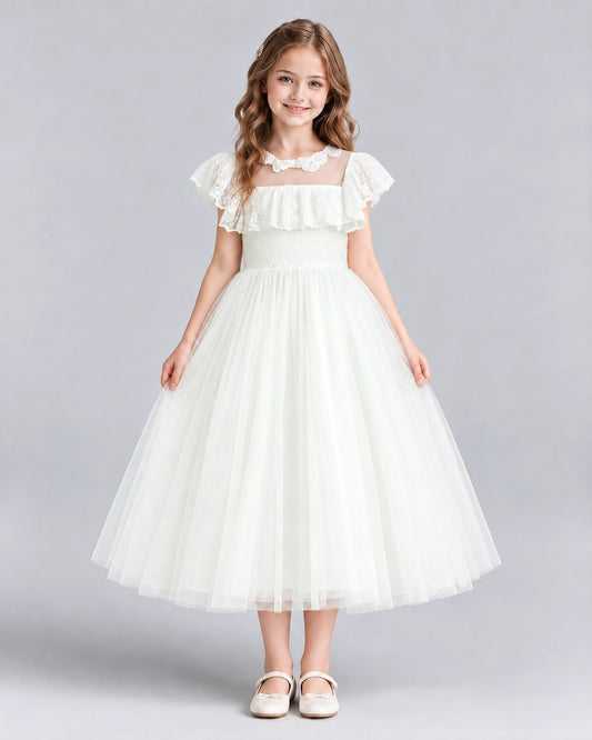 Ivory A-line Flower Girl Dresses Front