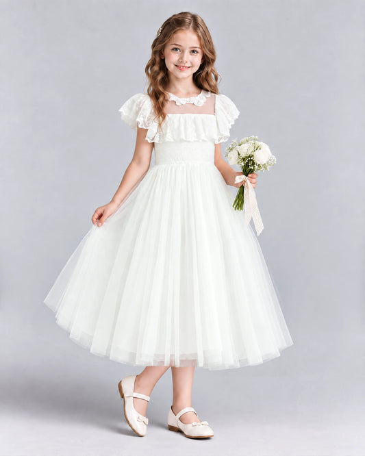 Ivory A-line Flower Girl Dresses Side