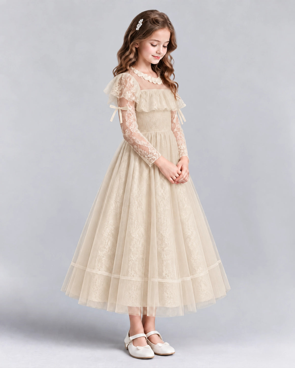 Champagne A-line Flower Girl Dresses Pose