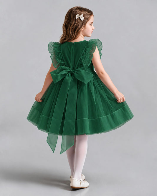 Dark Green A-line Girls Formal Dresses Back