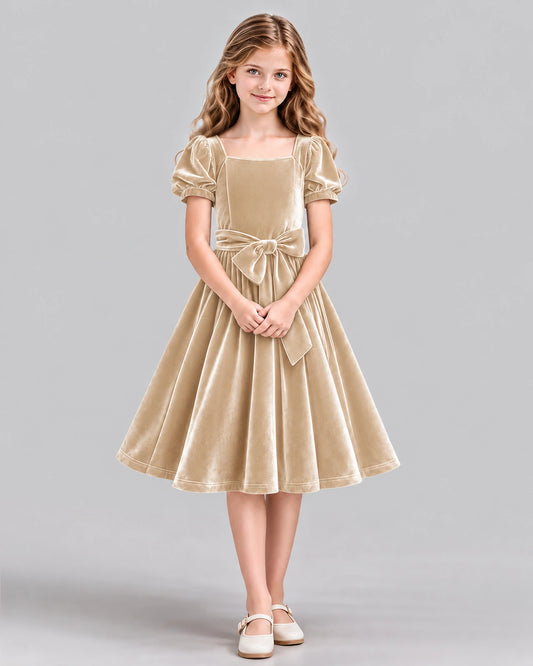 Champagne A-line Girls Formal Dress Front