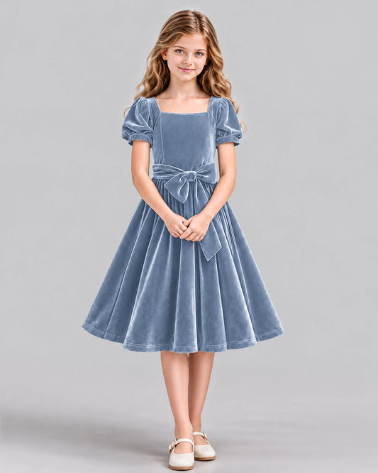 Dusty Blue A-line Girls Formal Dress Front