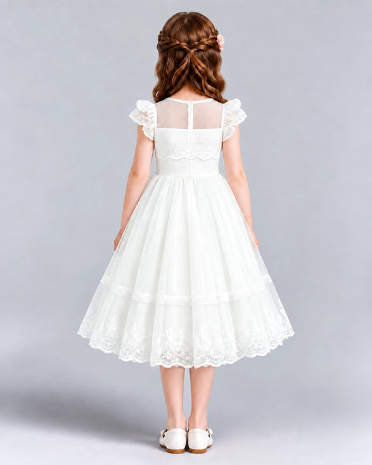 Ivory A-line Flower Girl Dresses Back
