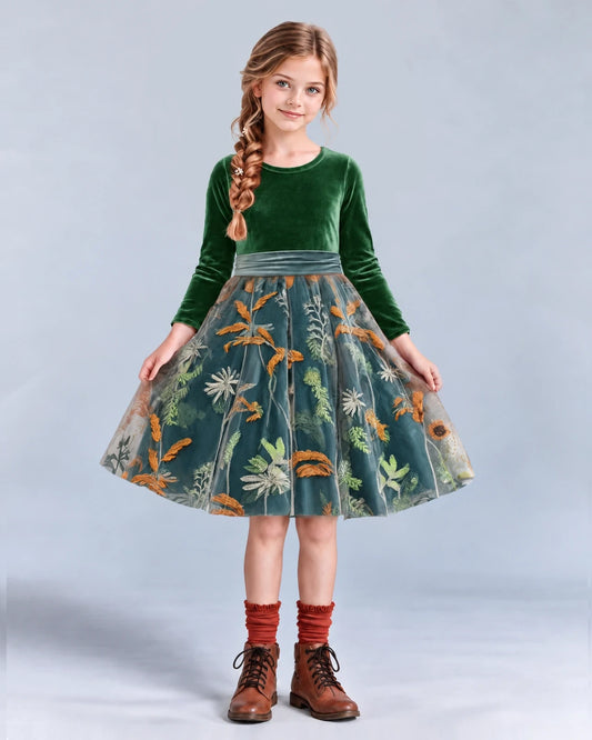 Emerald Green A-line Girls Formal Dresses Front