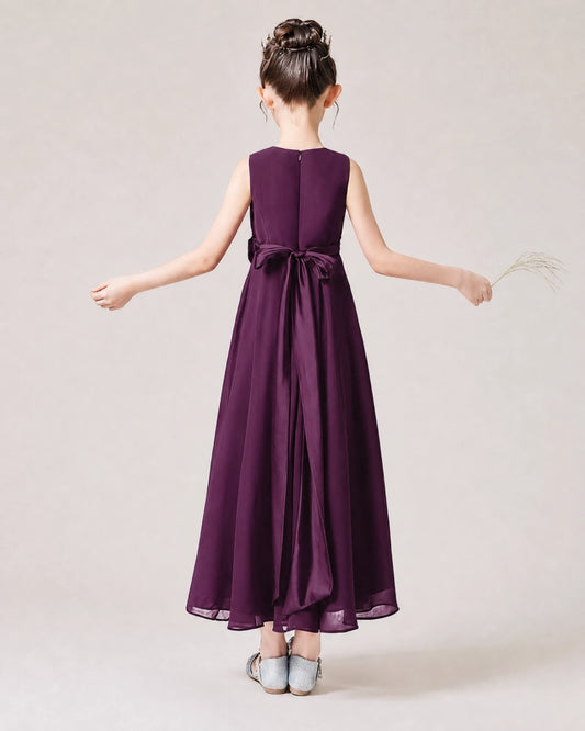 Grape Junior Bridesmaid Dress with Ruffled Layers back