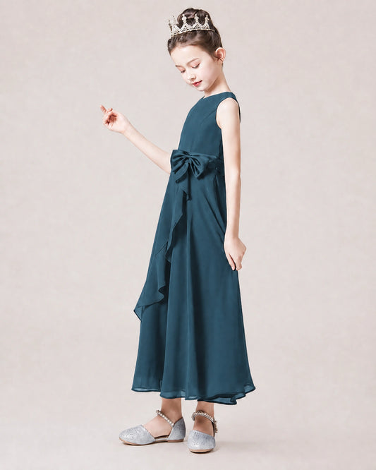 Teal Chiffon A-line Junior Bridesmaid Dress Side View