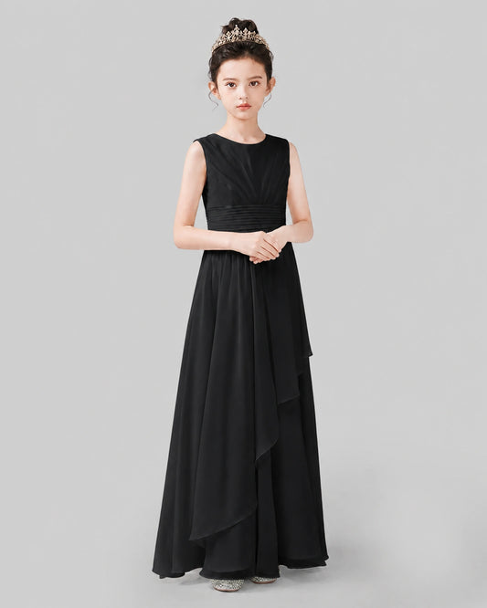 Black Chiffon A-line Junior Bridesmaid Dress Side View
