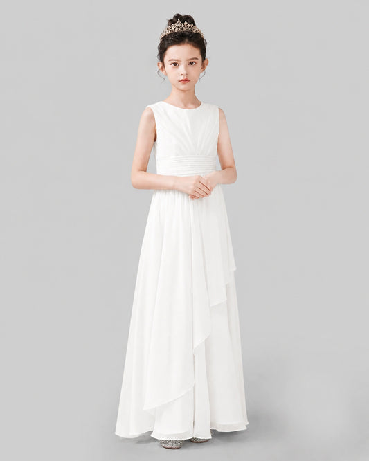 Ivory Chiffon A-line Junior Bridesmaid Dress Side View