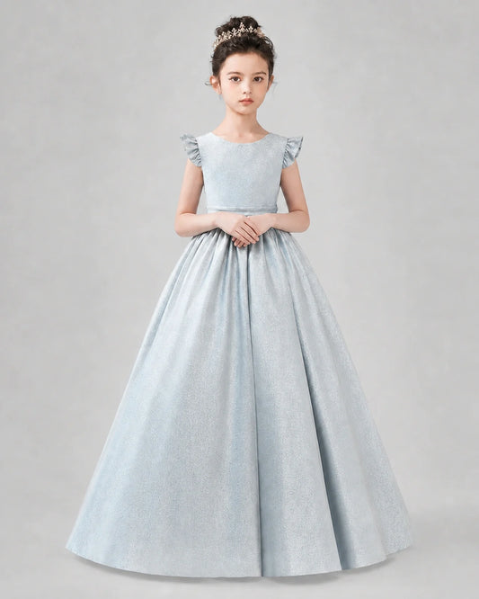 Baby Blue Satin A-line Girls Formal Dress Back View