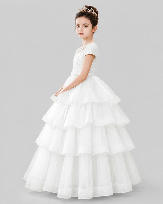 Ivory Tulle Ball Gown Pageant Dress Side View