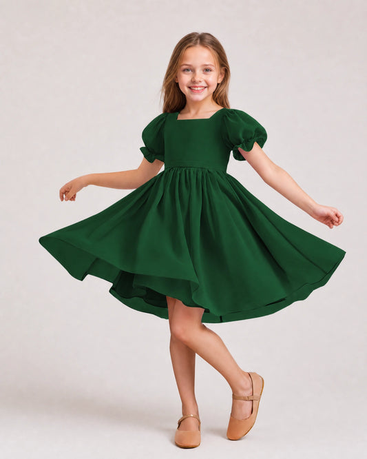 Dark Green Chiffon A-line Flower Girl Dress Front View