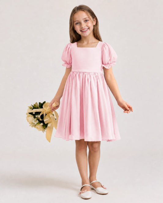 Pink Chiffon A-line Flower Girl Dress Front View