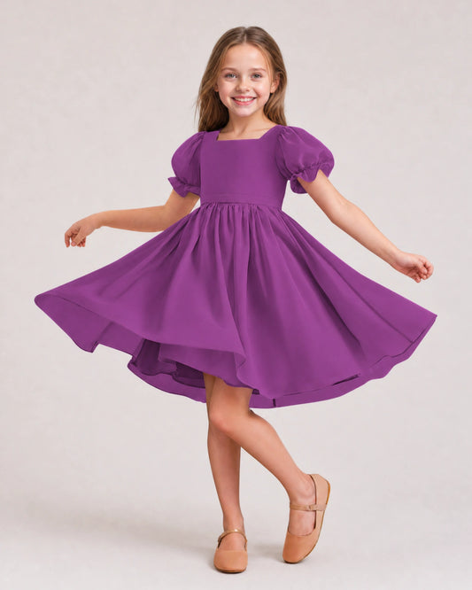 Purple Chiffon A-line Flower Girl Dress Front View