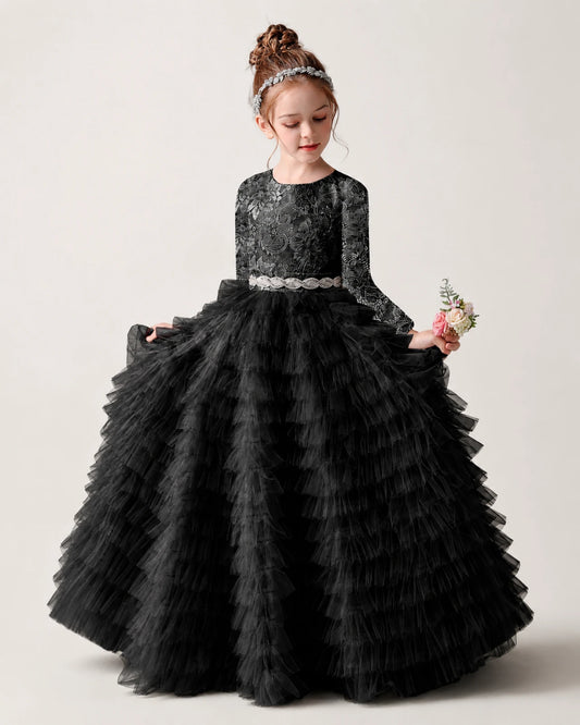 Black Tulle Ball Gown Pageant Dress Front View