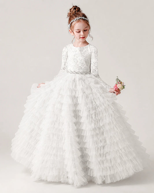 White Tulle Ball Gown Pageant Dress Front View