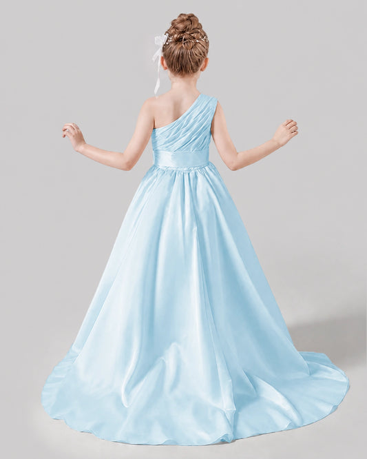 Baby Blue Satin A-line Pageant Dress Back View