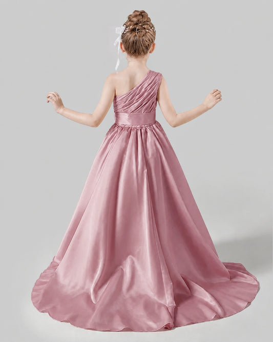 Dusty Rose Satin A-line Pageant Dress Back View