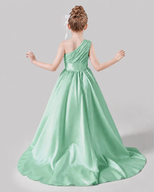 Mint Green Satin A-line Pageant Dress Back View