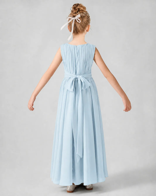 Baby Blue Chiffon A-line Junior Bridesmaid Dress Back View