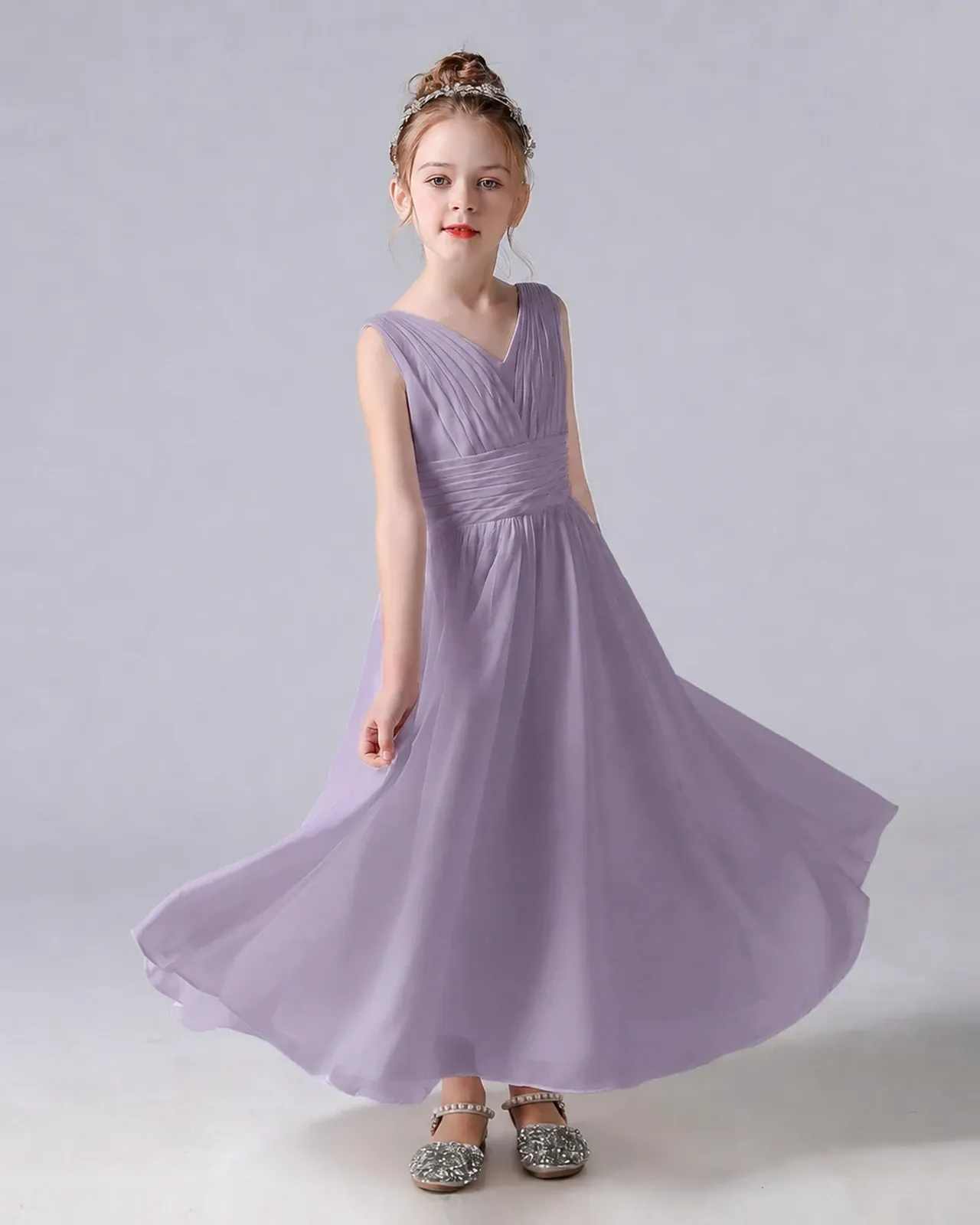 Wisteria Chiffon A-line Junior Bridesmaid Dress Side View