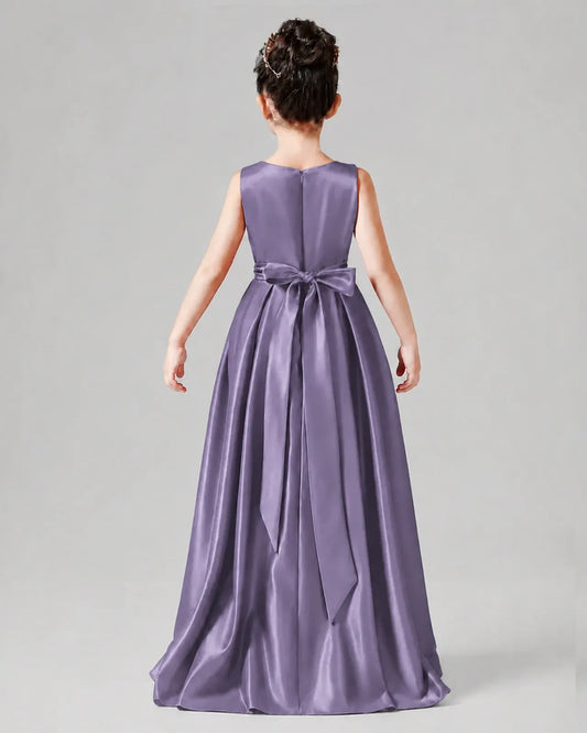 Wisteria Satin A-line Junior Bridesmaid Dress Back View