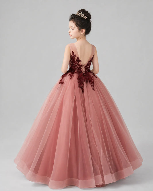 Dusty Rose Lace Ball Gown Pageant Dress Side View