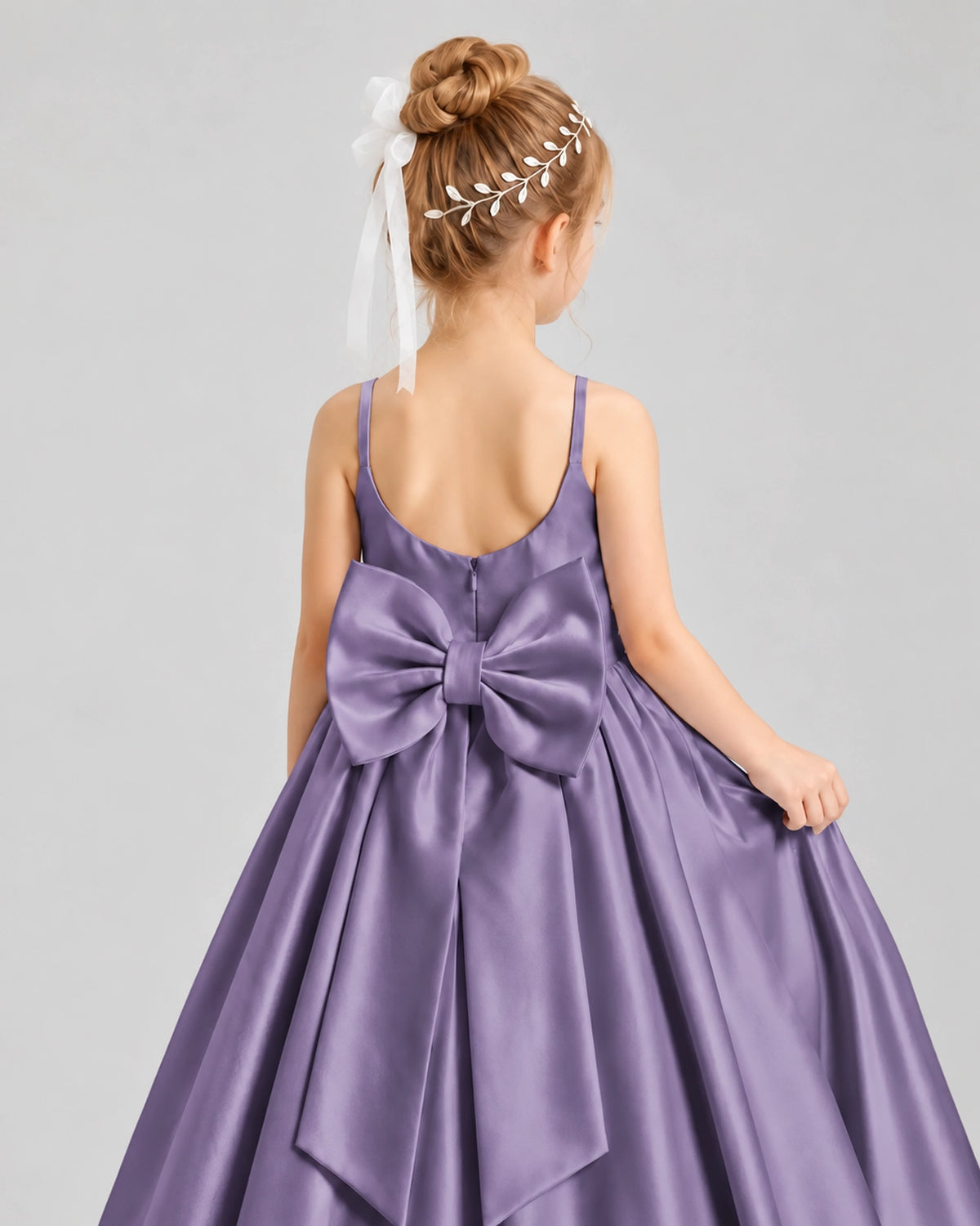 Dideyttawl Flower Girl Dress with Spaghetti Straps and Statement Back Bow