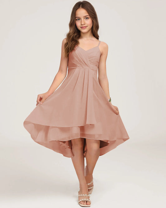 Dusty Rose Chiffon A-line Junior Bridesmaid Dress Front View