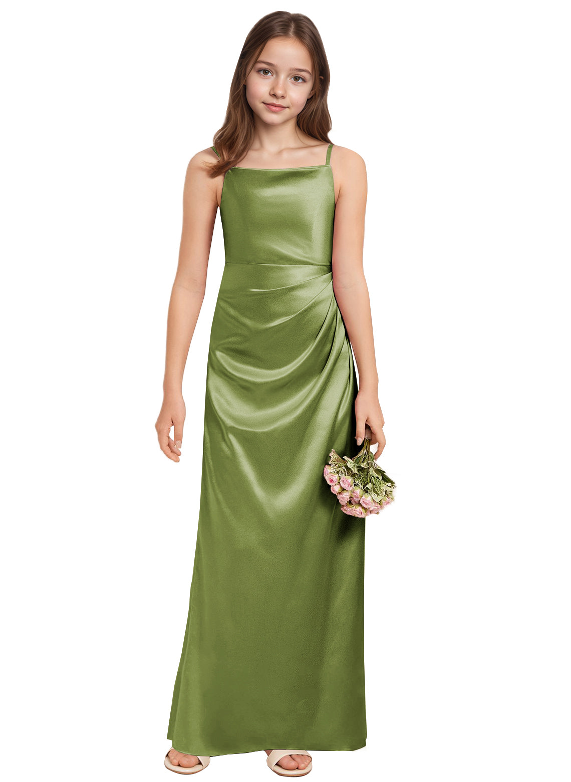 dideyttawl A-Line Junior Bridesmaid Dress Square Neck Pleated Stretch Satin Flower Girl Dress Sleeveless Formal Special Occasion Dress for Wedding 2520